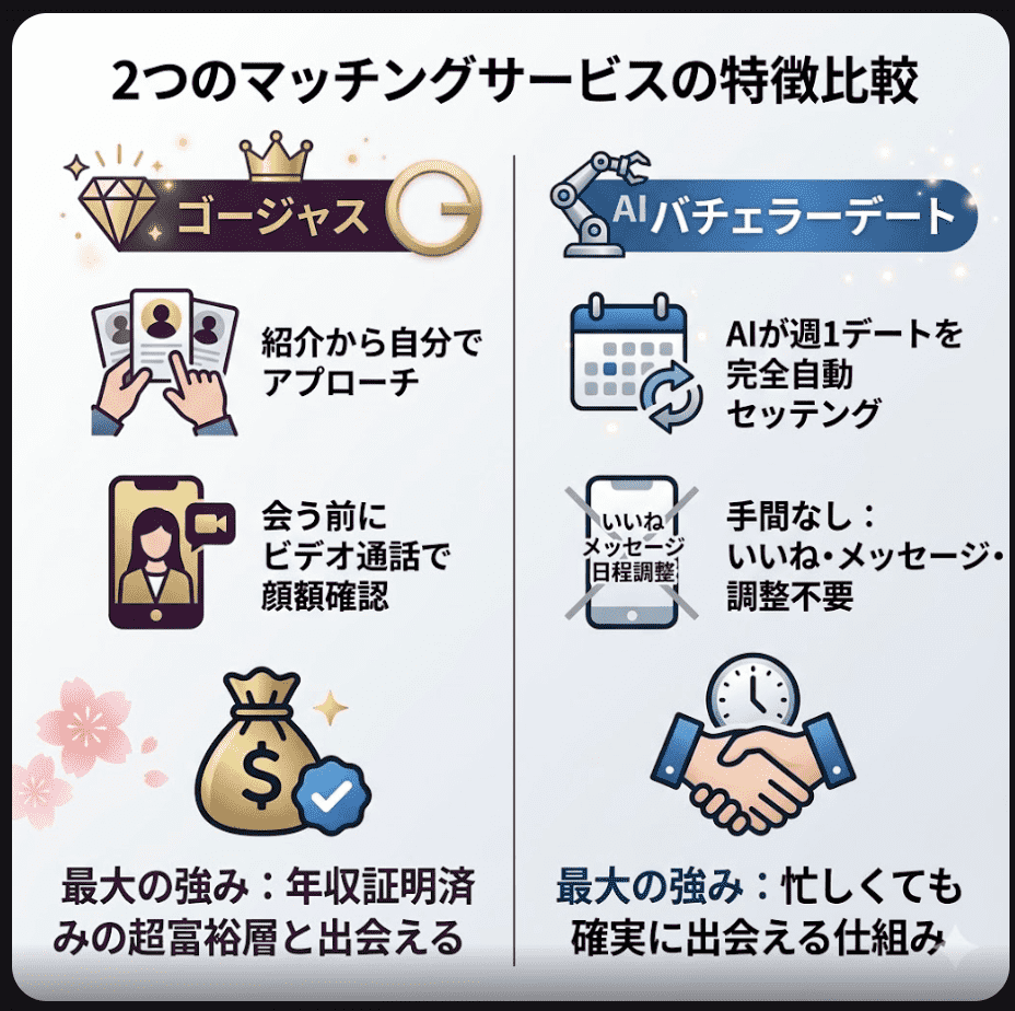 ゴージャスとバチェラーデート特徴・違いの図解