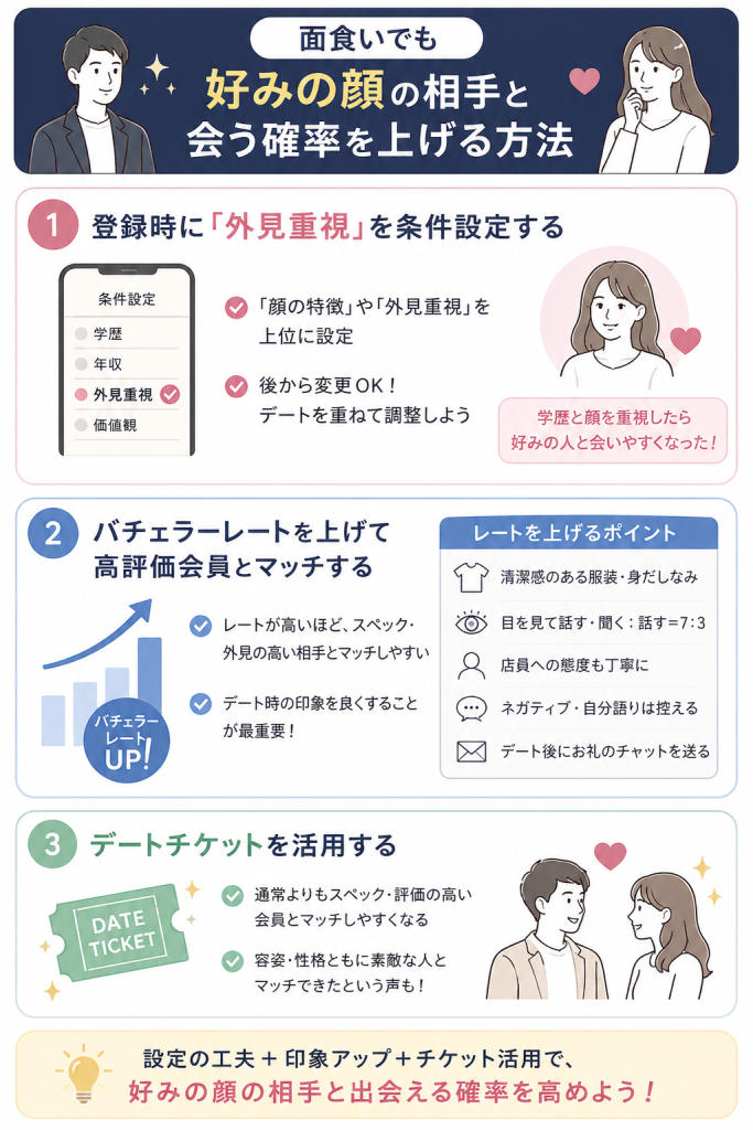 面食いでも好みの顔の相手と会う確率を上げる方法