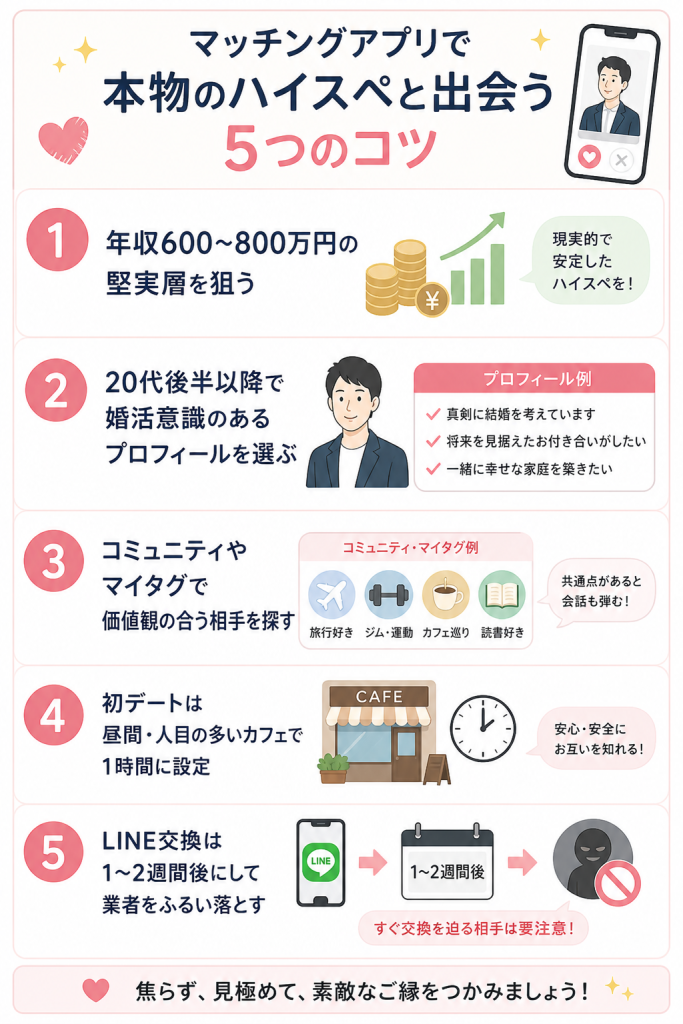 マッチングアプリで本物のハイスペと出会う5つのコツ