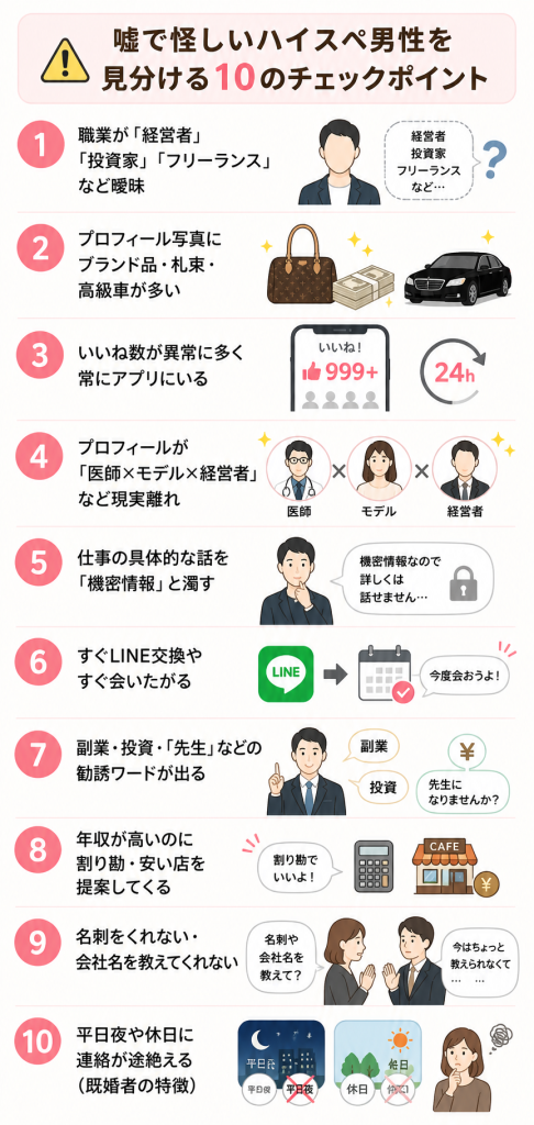 嘘で怪しいハイスペ男性を見分ける10のチェックポイント