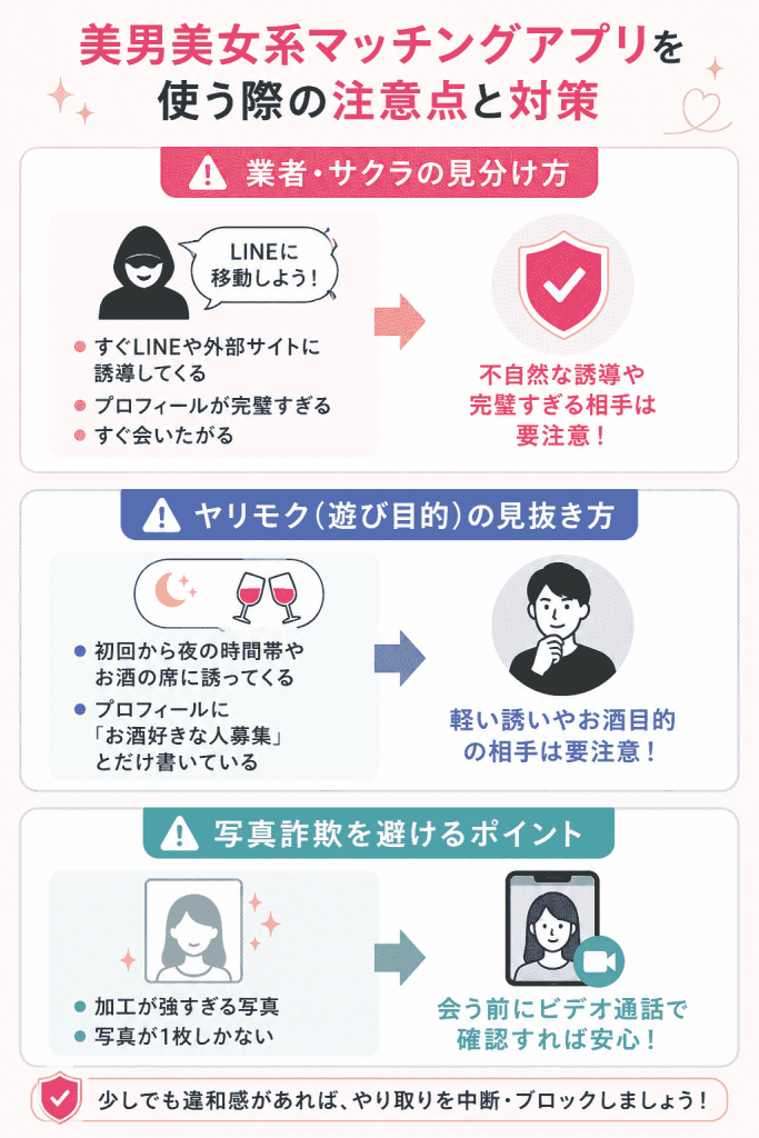 美男美女系マッチングアプリを使う際の注意点と対策